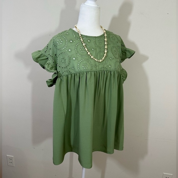 Shein sz med tunic boho style slightly oversized green with eyelet umpire waist - Picture 5 of 14